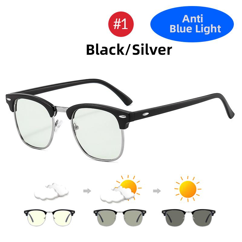 Classic Phochromic Lens Blocking Blue Light Glasses Men Color Changing Computer Gaming Square Anti Bluelight Women Eyeglasses