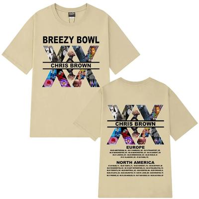 Fashion Hip Hop T Shirt Chris Brown Breezy Bowl XX 2025 Tour Concert Merch Tshirt Print Cotton Casual Oversized Tshirts Unisex