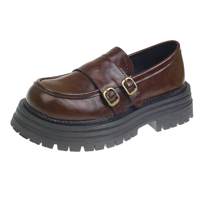 

Женская платформа весна и осень новая универсальная толстый каблук британские маленькие кожаные туфли ретро повседневные туфли 40 коричневый