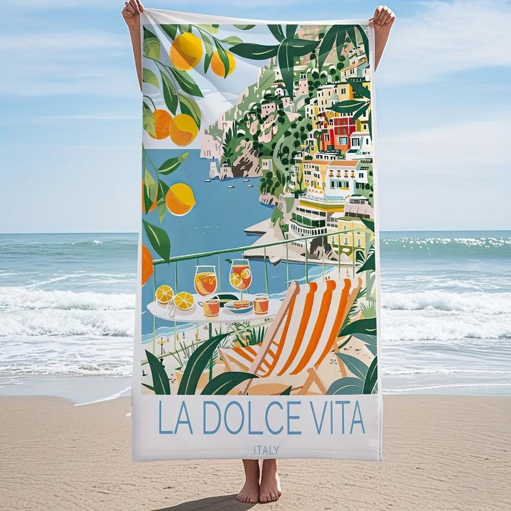 

La Dolce Vita Amalfi Coast Beach Towel Patterned Sunscreen And Windproof Suitable For Swimming Pool Camping Travel Blanket W40*H60(CM)