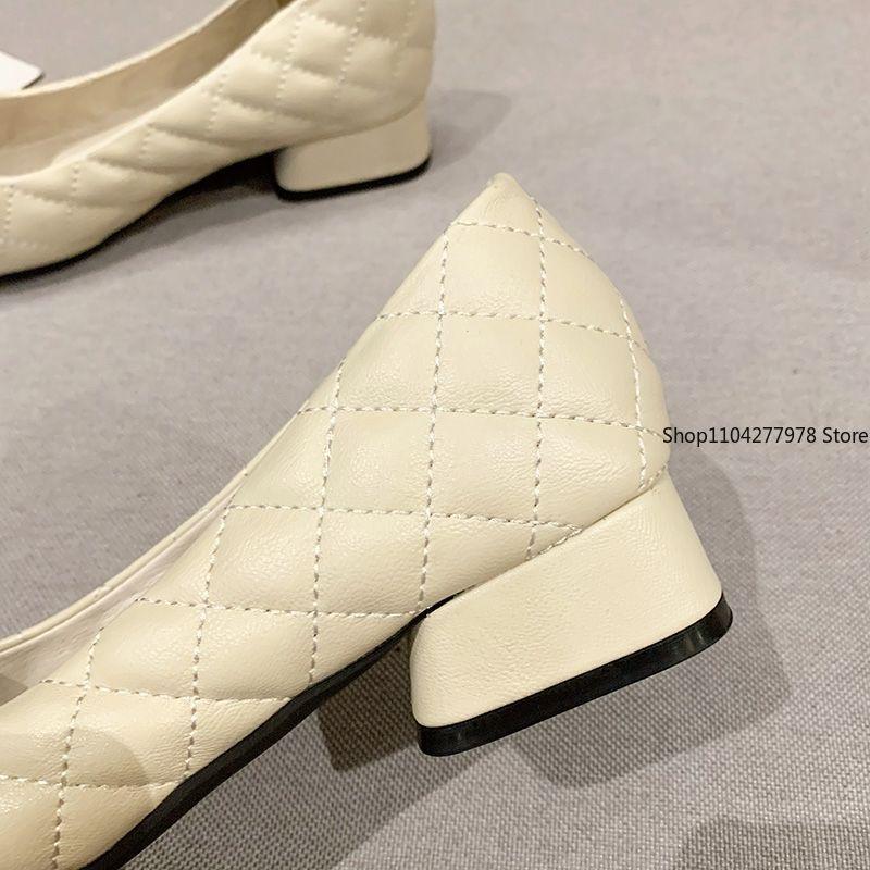 Fashion Office Woman Footwear Beige Fashion Leather Casual Shoes For Women Block Heel Square Toe Low Elegant Popular Vacation Spring Y2k