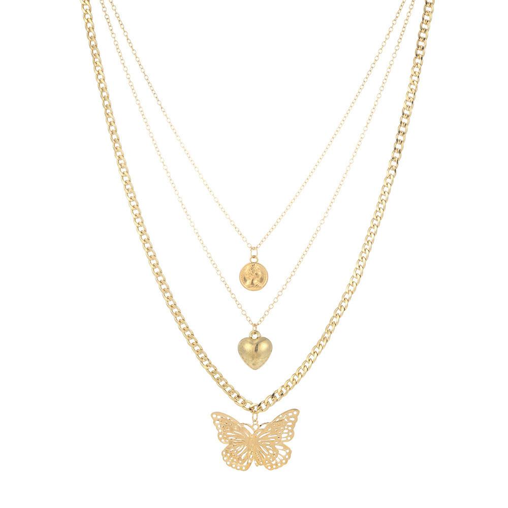 Fashionable Gold Butterfly Necklace With Heart Design Elegant Layered Style For Women