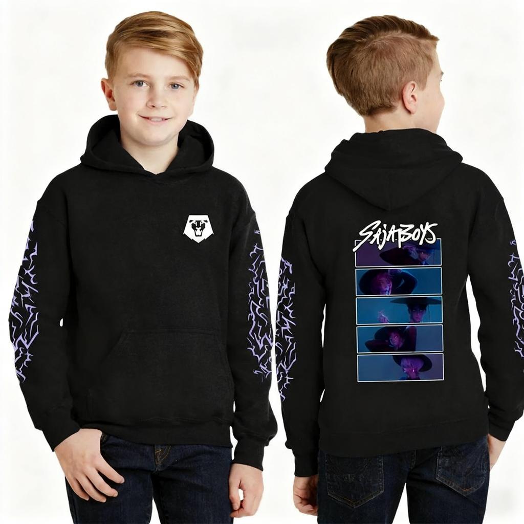 KPop Demon Hunters Saja Gutter Hettegensere For Barn Høst Vinter Varme Hettegensere Pullover Barne Gutt Hettegensere