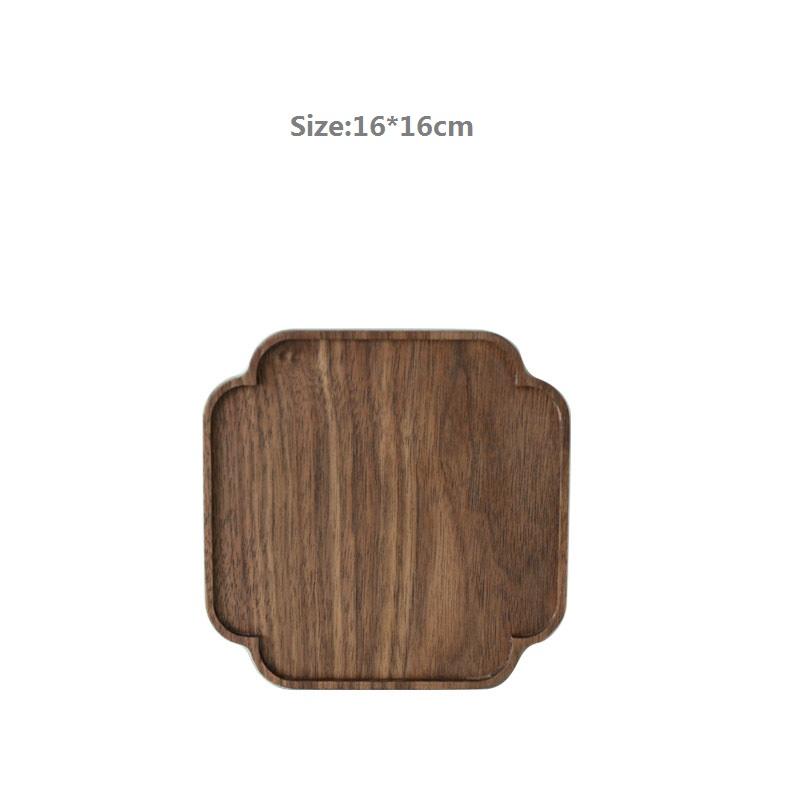 HeMu Black Walnut Whole Wood Lace Tray Bread And Fruit Snack Plate Plum Blossom Edge Tea Tray Restaurant Hotel Coffee Shop Tray