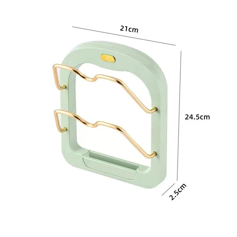 

Настенная кухонная полка для хранения крышек от кастрюль, двухслойная, без перфорации, держатель для крышек, экономящая место, кухонная настенная полка с поддоном для стекания воды, инструмент светло-зеленый