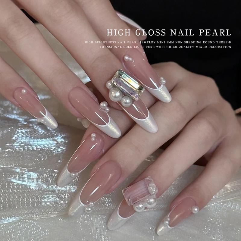 6/12 Grids Pearl Nail Art Decorations White Half Round Flat Bottom Full Circle Mixed Size Nail Art Diy Accessories