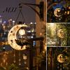 Hanging Resin Owl Moon Lanterns Solar Owl/Cat Light, Outdoor Garden Wind Chime with LED Holiday Gift for Enthusiasts Waterproof Decorative Lamp, Auto