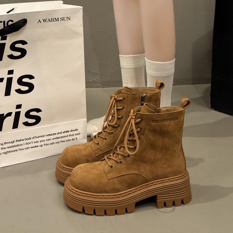 British Martin boots women's autumn 25 new high-heeled retro short boots thick-soled with skirts popular big yellow boots women