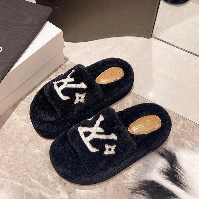 Thick Bottom Heightening Fluffy Slippers Women's Wear 2025 New Autumn and Winter Internet Celebrity Popular Home Fluffy Cotton Slippers