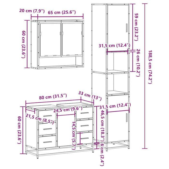 VidaXL 3-piece Bathroom Furniture Set Brown Oak, Bathroom Cabinet, Toilet Storage Cabinet, 3301114