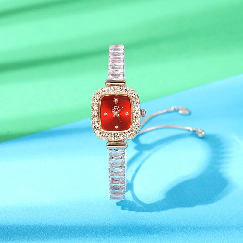 Fashion Diamond Inlaid Square Zircon Watch Exquisite Chain Bracelet Watches Women Free Adjustment Pulling Quartz Watches Reloj