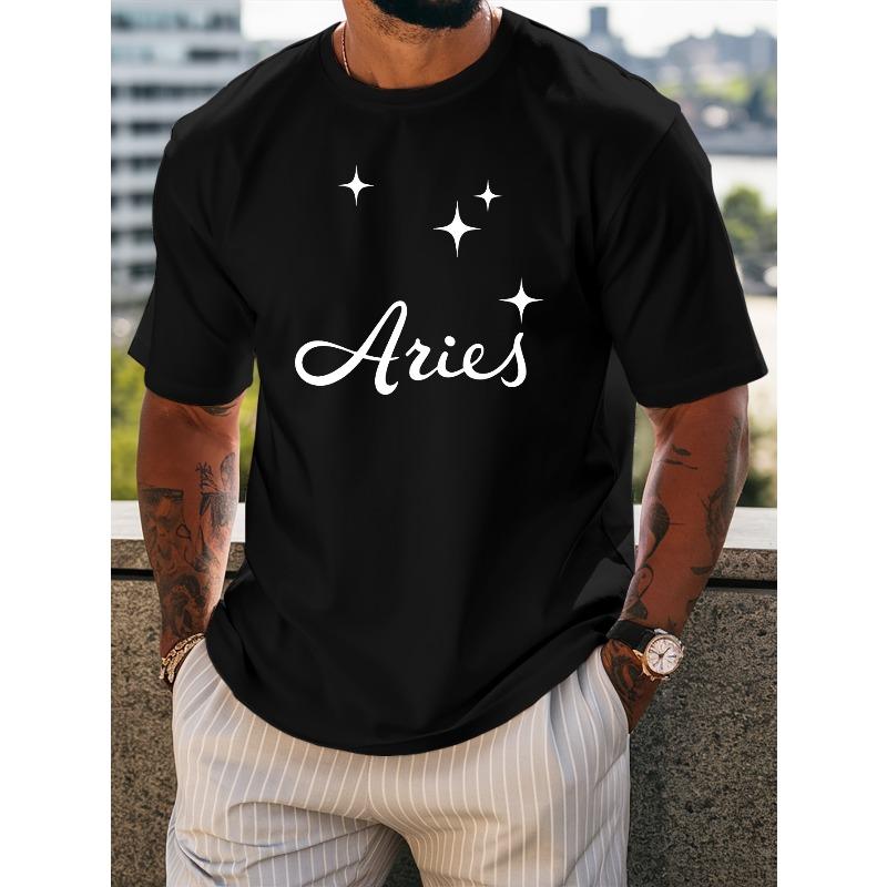European Size Aries Men's Summer Short-sleeved T-shirts, Fashionable and Trendy Printed Men's Bottoming Shirts, Spring and Summer Round Neck Tops