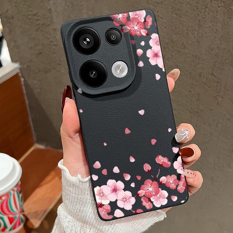 Sakura Blumenmuster Weiche Matte Hülle Für Xiaomi 13T Poco X7 X6 M6 Pro Redmi Note 14 13 Pro 12 11 TPU Ledertextur Stoßfest Schlanke Handyhülle