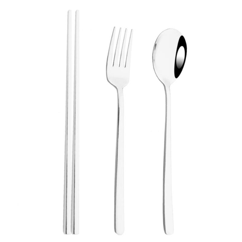 

3 шт. портативный набор столовых приборов из нержавеющей стали 304, посуда, ложка, вилка, палочки для еды, набор столовой посуды, экологически чистый дорожный набор столовых приборов серебряный