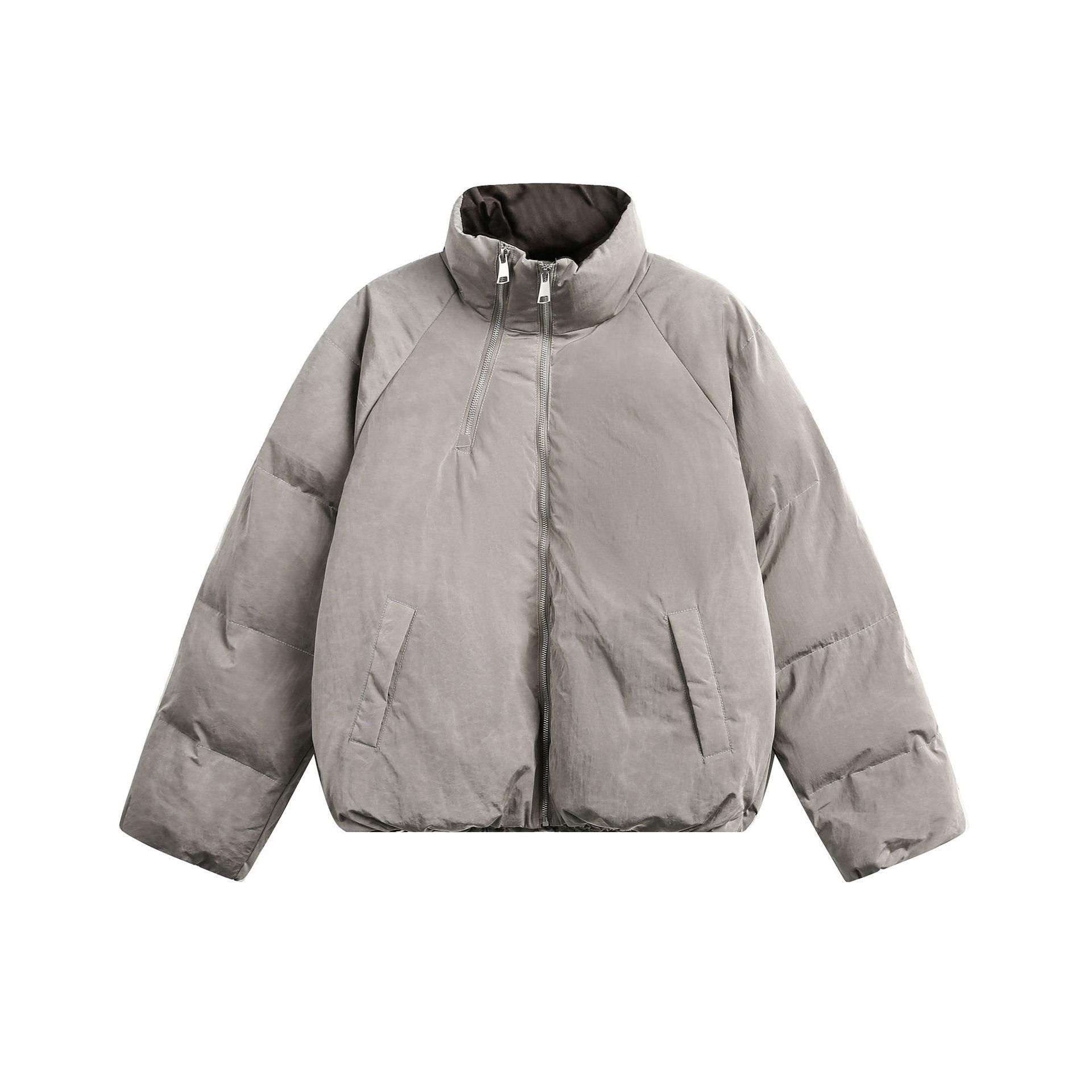 

2024 European & American Men s Stand-Up Collar Double Zipper Puffer Jacket – Trendy Warm Winter Coat Large сірий колір