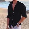 2024 Men's Linen Long Sleeve Shirts Button Up Shirt Casual Summer Loose Fit Turn-down Collar Shirt