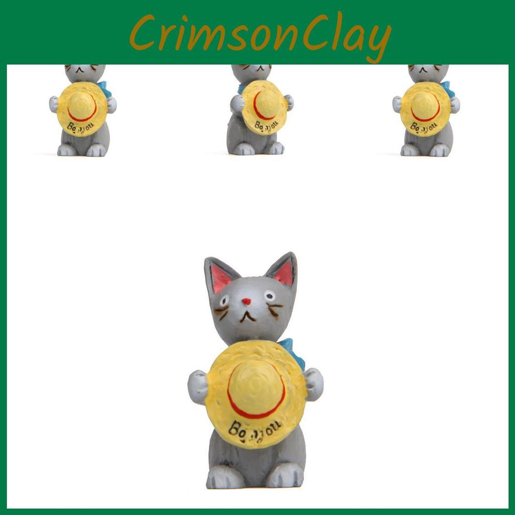 Resin Standing Cat Holding Straw Hat Ornament With Simple Modern Look For Home Accessories