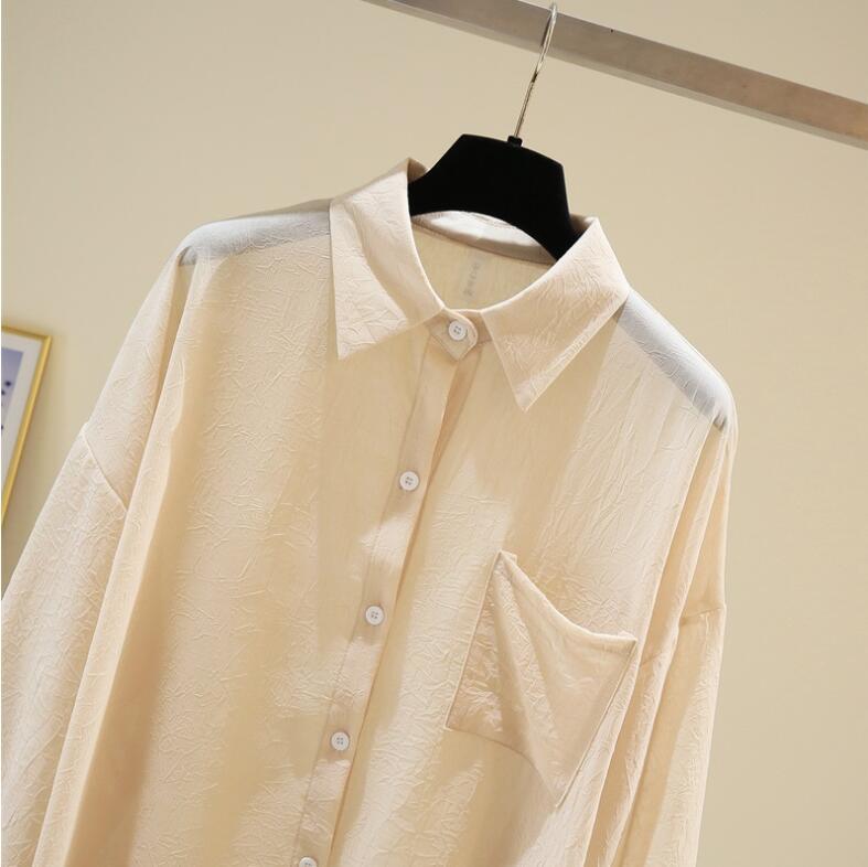 Solbeskyttelsesklær Dame Sommer tynn frakk Løs All-match Langermet chiffon cardigan skjorte