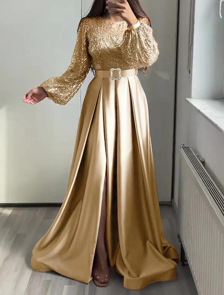 European Beautiful Women Banquet Long-sleeved Temperament Socialites Annual Meeting Host Aura Queen Sequined Evening Dress