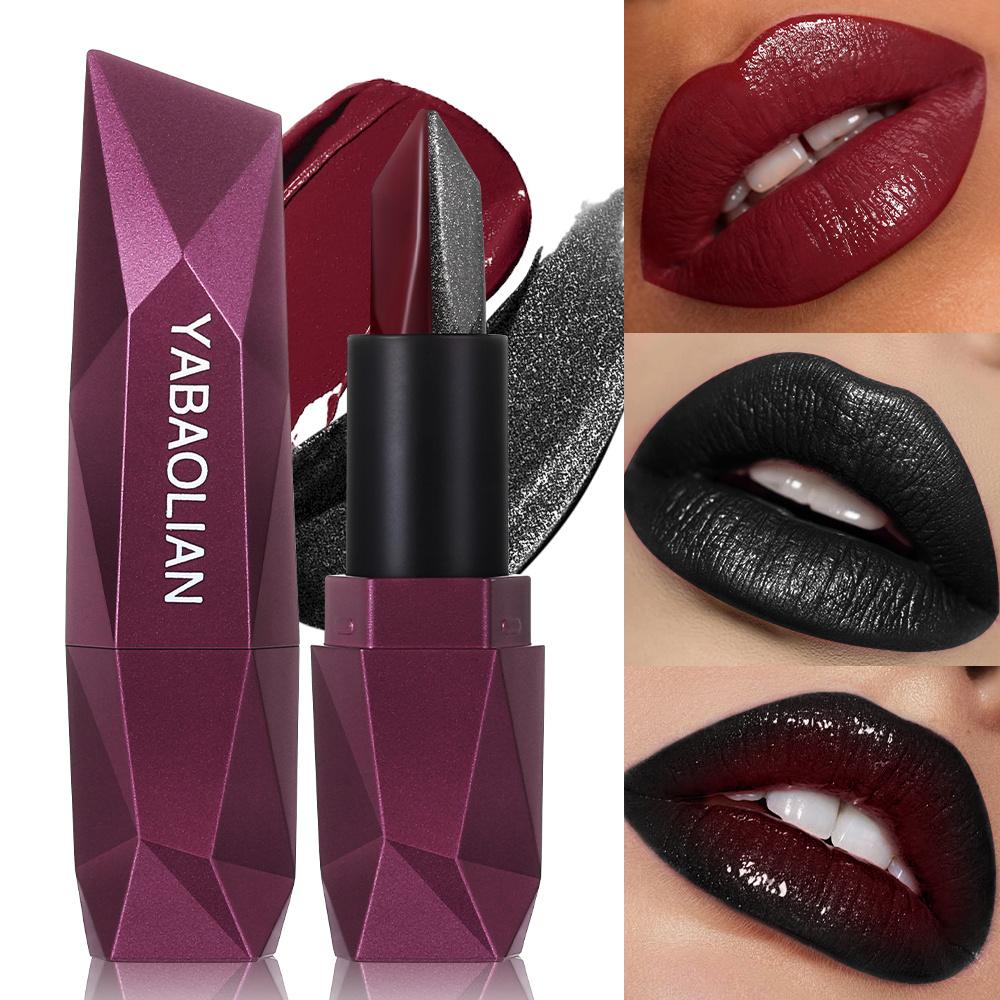 Dual Color Pearl Lipstick Red & Black Two-Tone Lipstick with Gold Shimmer Hydrating Watery Glossy Finish Long-Lasting Non-Sticky Lip Makeup