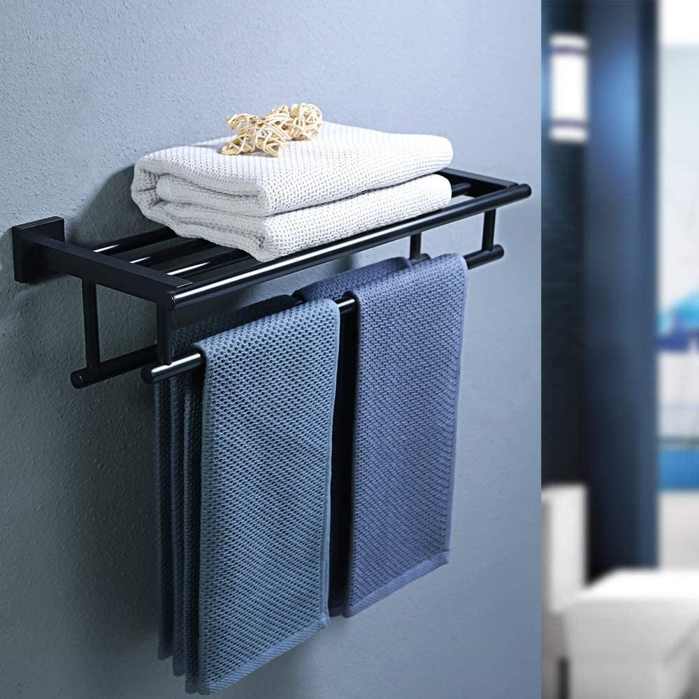 SUS 304 Stainless Steel Towel Rack Practical Double Bars Towel Shelf Household Bathroom Wall Mount Holder