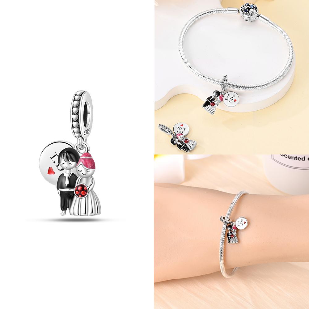 Charms Copper Original Red Heart Bicycle Love Couple Pendant Bead Fit Bracelet Valentine'S Day Fine Gift Women Jewelry Diy