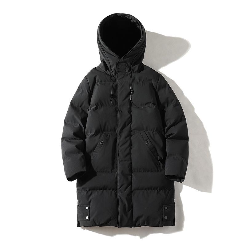 Men's Winter Hooded Mid-length Cotton-padded Jacket - Thick, Loose-fit Outerwear.