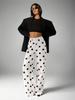Women's White Polka Dot High Stretch Floor-length Jeans, Mid-Waist
