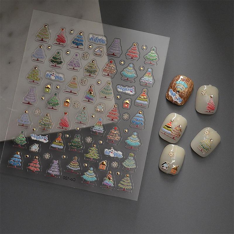 

Ins Золотая тисненая рождественская елка 5D Рельефные трехмерные наклейки для ногтей