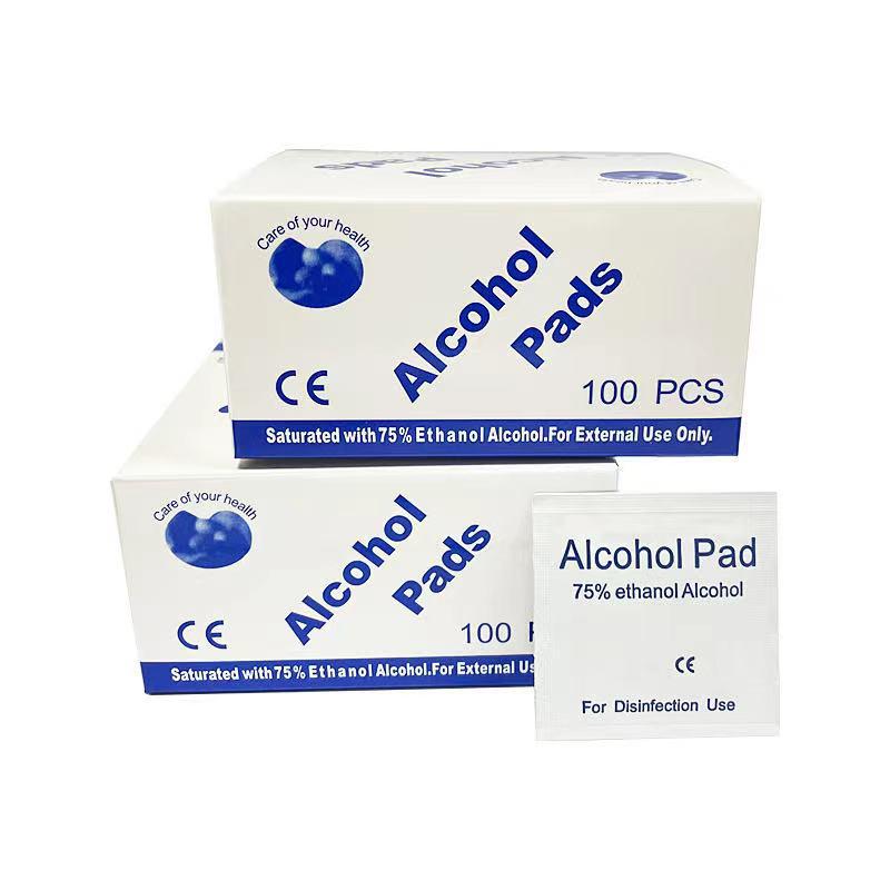 75% Alcohol Disposable Wipes - 100 Large Cotton Pads for Mobile Phones, Travel, Ear Piercings, and Individual Disinfection