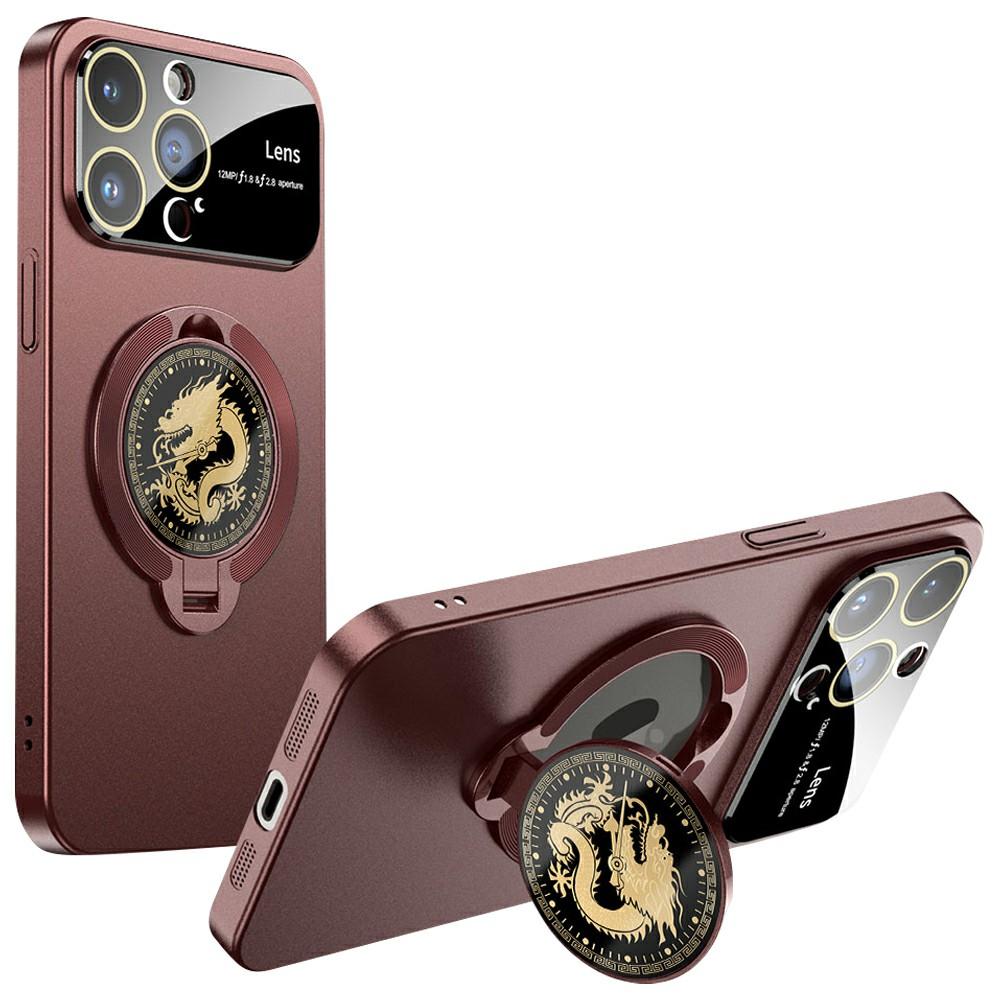 

For iPhone 15 Pro Case Compatible with MagSafe Loong Pattern Kickstand Rubberized PC Cover Red