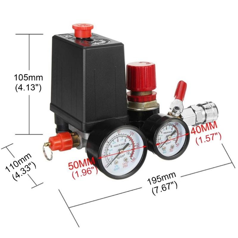 Air Compressor Pressure Switches Control Valves 90-120PSI 220V Replacement Part With Gauges Pressure Relief Valves