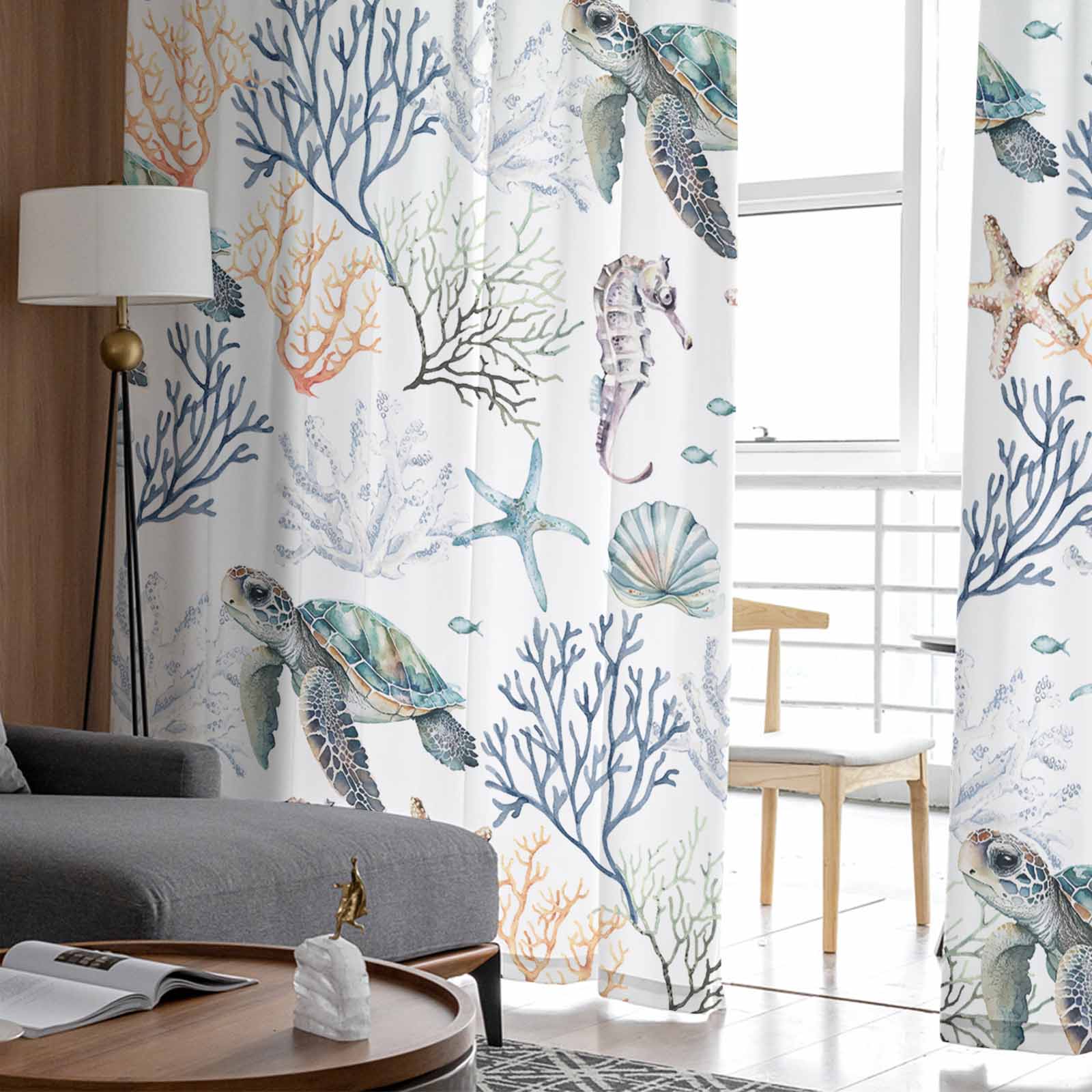 Летние океанские ретро акварельные тюлевые оконные шторы для спальни — фото 4