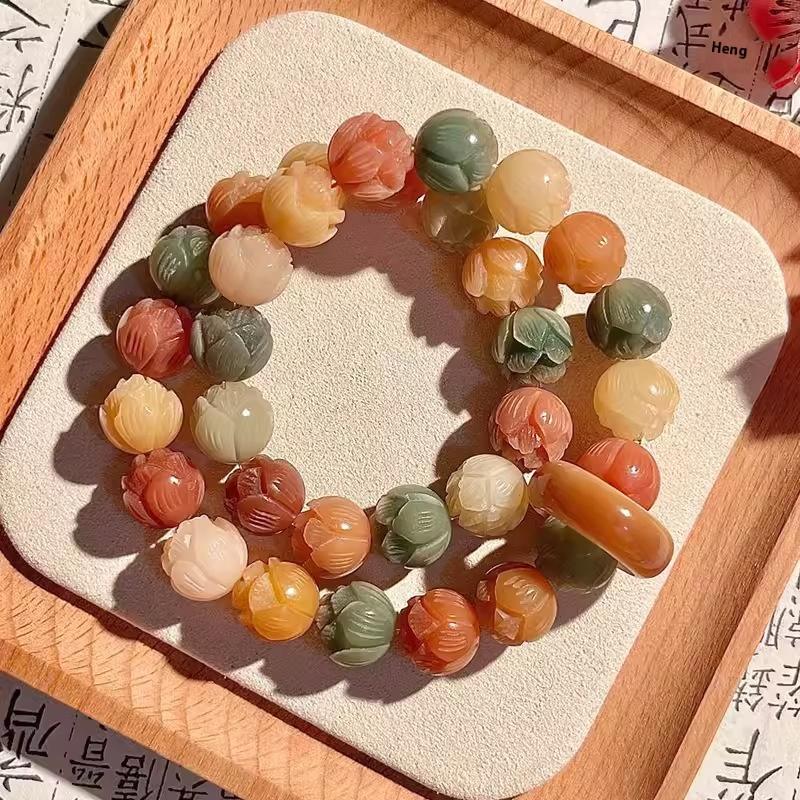 Schritt für Schritt Lotus Weiß Jade Bodhi Wurzel Duobao Armband Damen Wenwan Buddha Perle Zubehör