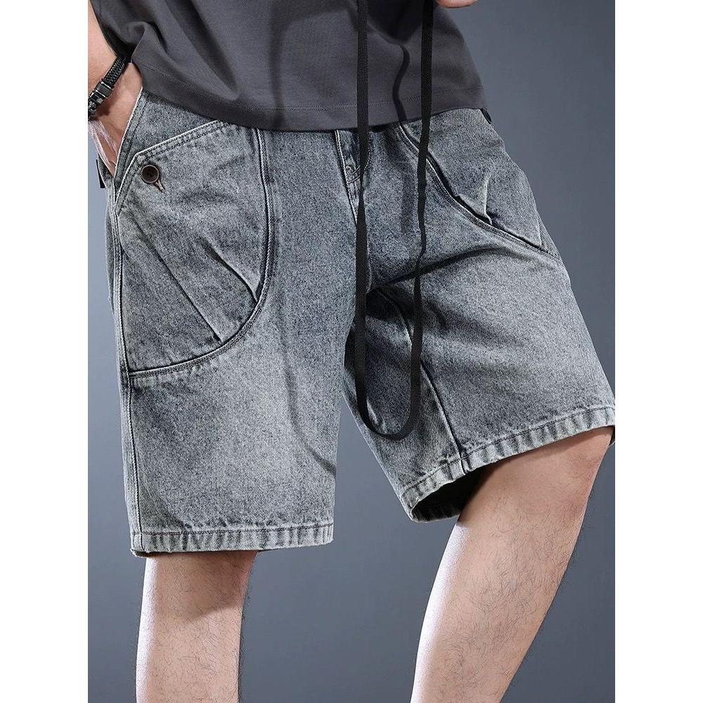 High-end Denim Shorts Men's Summer Washed Old American Retro Five-point Pants Loose Trend Tooling Middle Black Cargo Pants