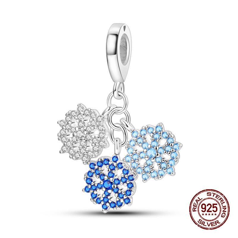 Original 925 Silver Charms Beads Winter Snowflake Snowman Igloo Penguin Pendants Fit Bracelet Charms Women Jewelry Gift