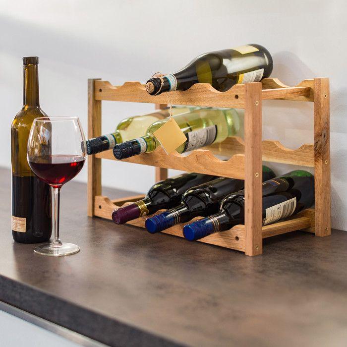 Relaxdays Bottle Rack, Small, 3-tier Shelf for 12 Wines, H X W X D : 28 X 42,5 X 21 Cm, Nature