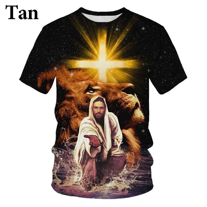 

Летняя футболка с круглым вырезом и 3D-принтом в виде креста и льва, модная повседневная детская футболка с короткими рукавами для мальчика 130