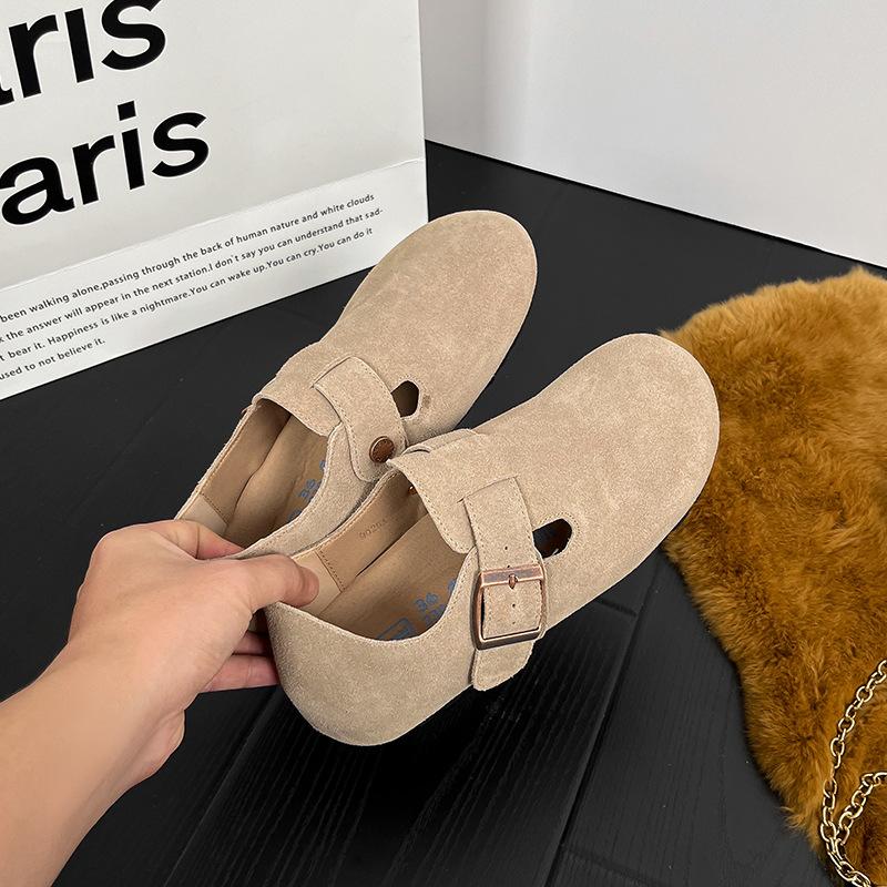 Frosted Soft Leather Single Shoes Women's Flat Bottom New Retro Literature and Art Students with Big Head and Velvet On One Foot