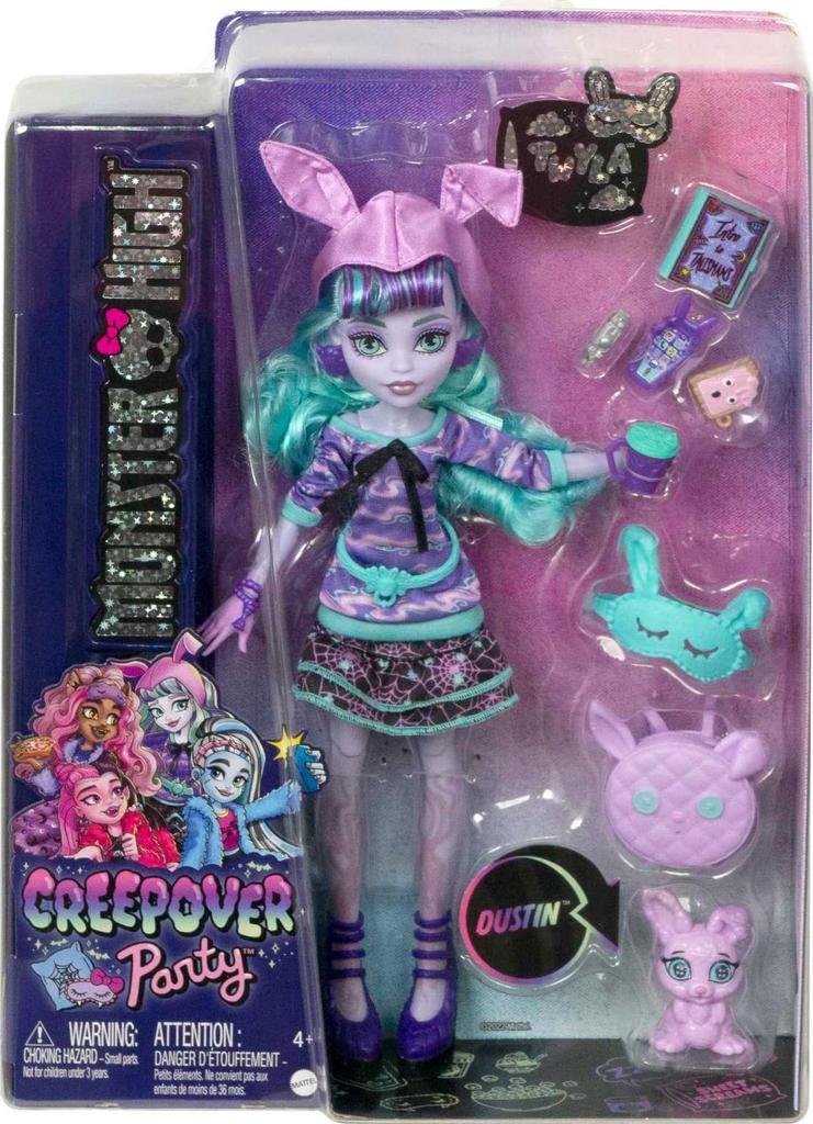 Monster High Doll and Sleepover Twyla Doll with Pet Bunny Creepover Party Accessories, Dustin,