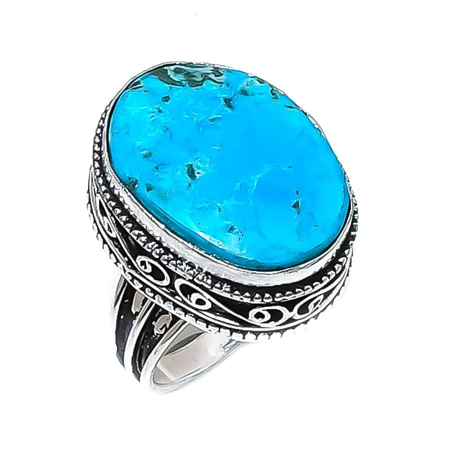 Natürlicher Tibetischer Türkis 925er Sterlingsilber Schmuck Ringgröße 7.5 ETC-14844