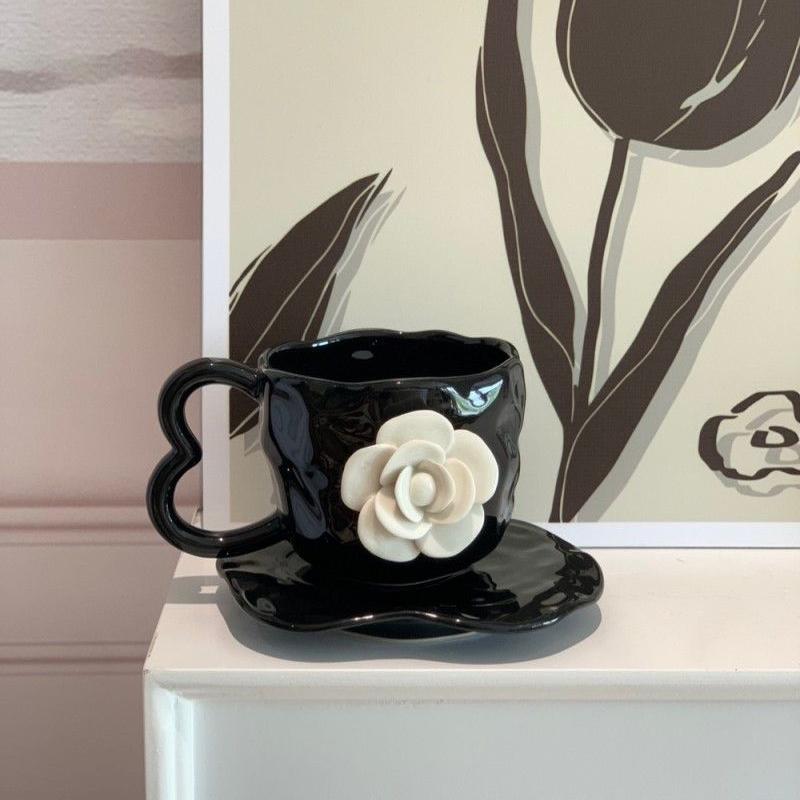 Creative Three-dimensional White Flower Ceramic Coffee Mug Delicate Afternoon Tea Dessert Snack Tea Cup Birthday Gift Home Decor