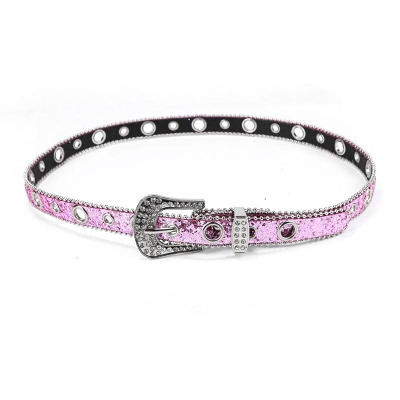 Teens Full Sequins Belt for Jeans Adjustable Pin Buckle Waist Belt Rhinestone Buckle Wide Waist Belt Ladies Skirt Belt