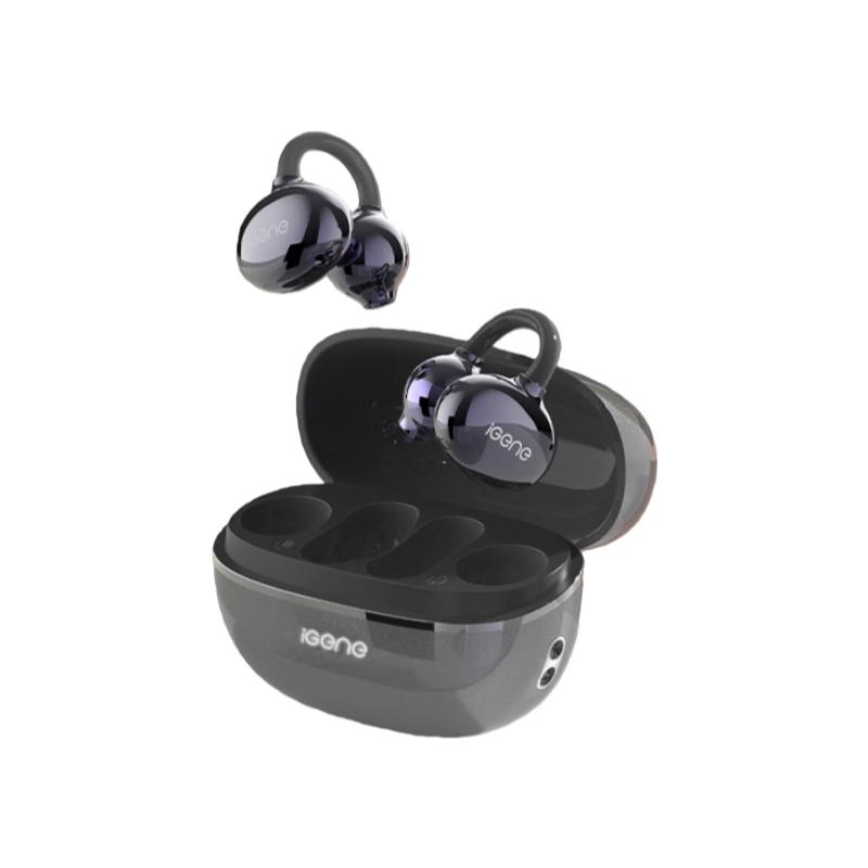 

iGene 6.0 Bluetooth Earphones Clip-On, Running Sports Headphones, Long Battery Life, Noise Reduction, Bone Conduction, Obsidian Black чорний