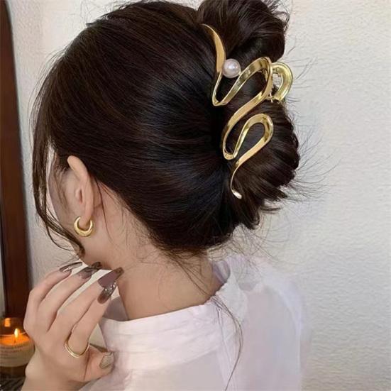 Dámska kovová spona do vlasov s krížovým krabom, hviezdou a mašľou, nepravidelný vlnitý tvar, elegantná geometrická sponka do vlasov, vlasové doplnky