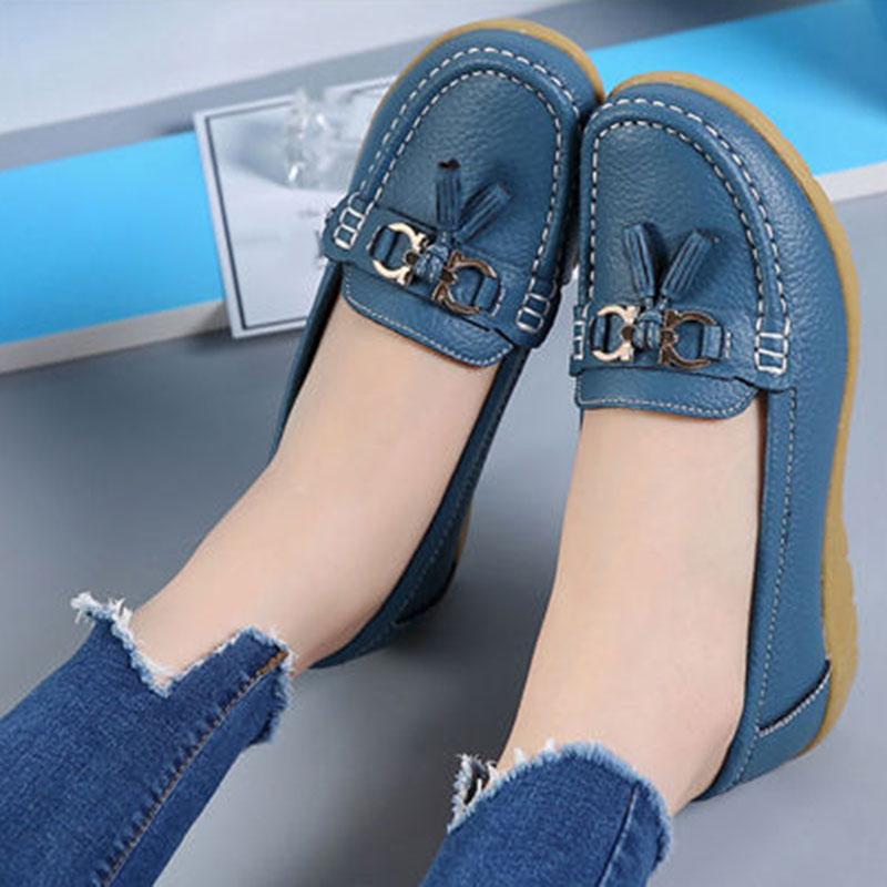 WTEMPO Soft Leather Women's Single Shoes Comfortable Flat Heel Soft Sole Tassel Metal Decoration Fashion Versatile Casual Shoes Dropshipping Wholesale