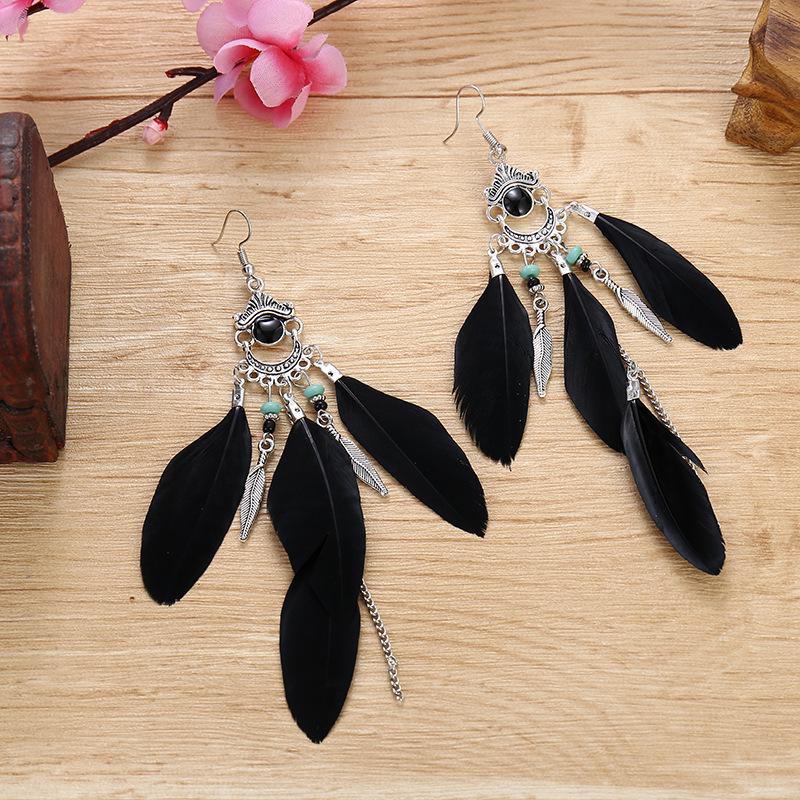 Bohemian Long Tassel Feather Earrings - Trendy Douyin-Inspired Design for Women