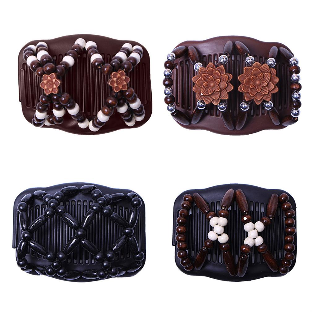 Accessorio per pettine con clip per capelli, copricapo da donna con doppio cursore, perline di legno