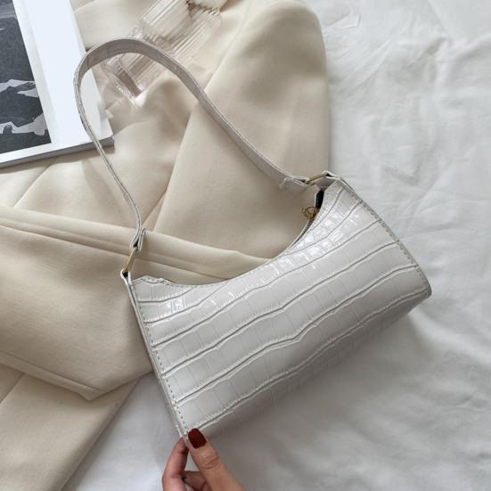 Women Textured Single Shoulder Bag Faux Leather Large Capacity Solid Color Casual