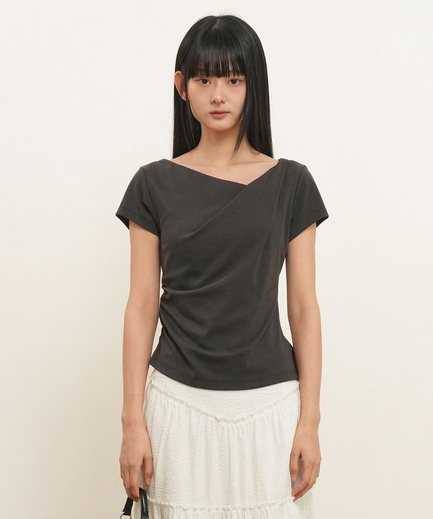 GENERALIDEA Drape Shirred Jersey Blouse [Charcoal] / Gf2Lts527
